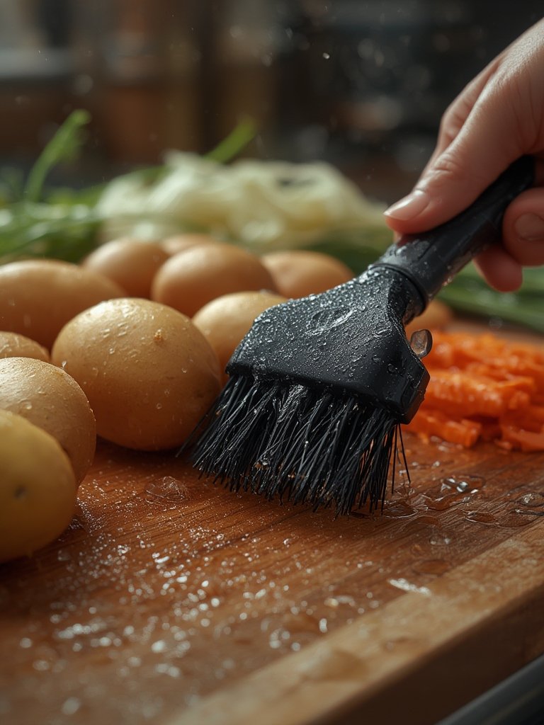 vegetable brush in action